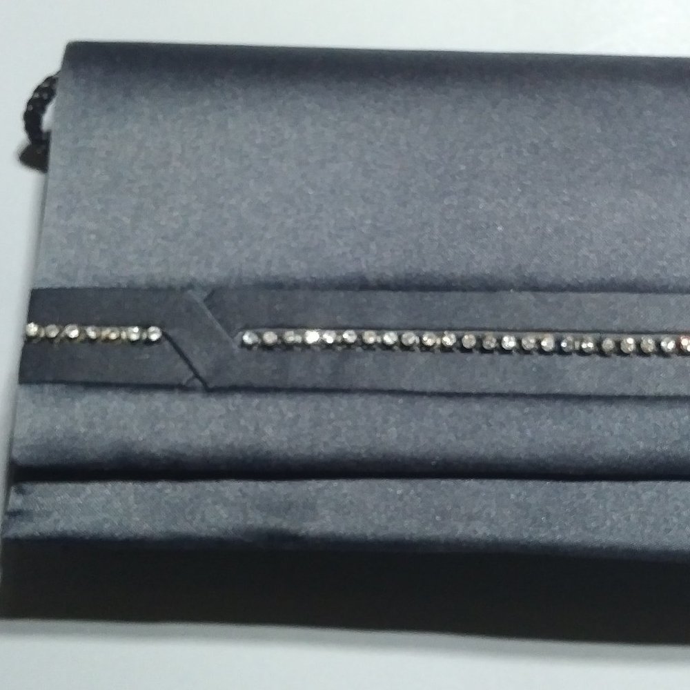 Black Satin Evening Bag/Clutch with rhinestone trim